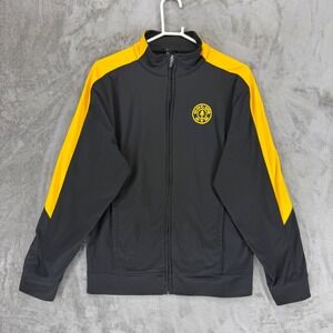 Golds Gym Mens Track Jacket Black Yellow Full Zip Embroidered Logo Size M USA